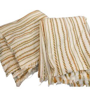 Vintage 60s-70s Woven Stripe Fabric 2 Pieces Material Retro Textile Home Decor